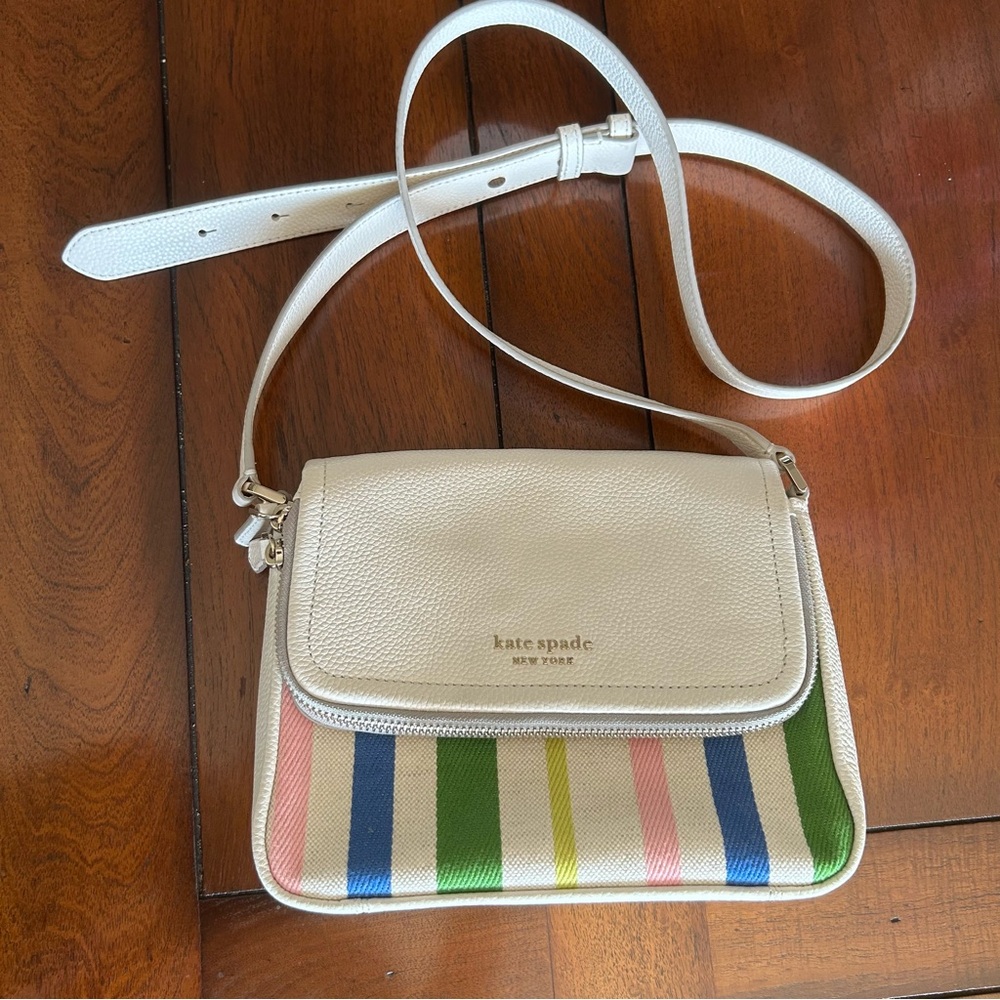 Kate Spade White Crossbody Bag with Vibrant Stripes